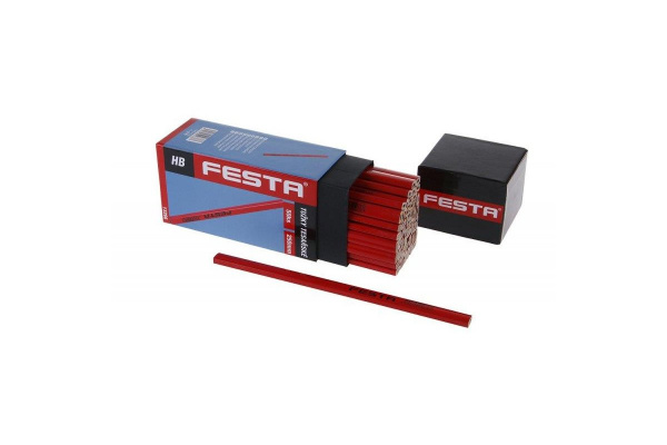 Tužka tesařská HB, červený lak, 250 mm, v krabičce, FESTA