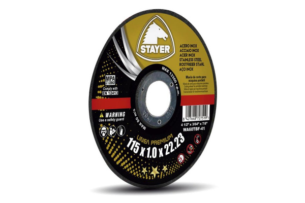 Kotouč řezný na kov PREMIUM T41, Ø 115 x 1 x 22,23 mm, STAYER