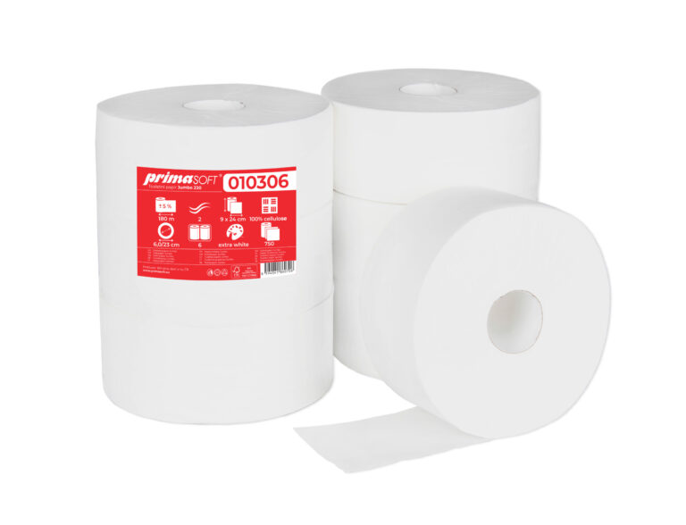 Toaletní papír Jumbo PrimaSoft 230, 180m, 2 vrstvý, celulóza, 6ks v balení